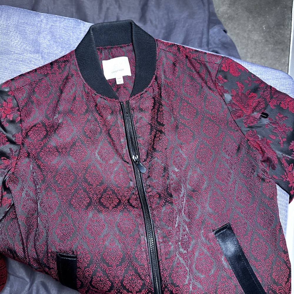 Cinq a Sept Women's Red and Black Bomber Jacket
Size S
